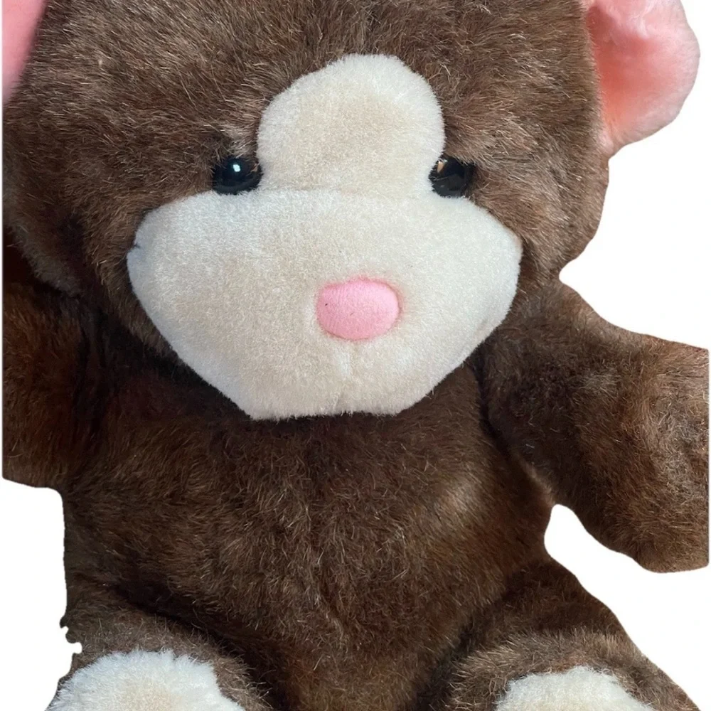 Vintage Mattel EmoTions Brown Teddy Bear Plush Korea 1986 Pink Nose Stuffed Toy - Picture 2 of 6